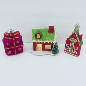 Christmas Holiday Ornaments Set of 3 Present House Candy Shop